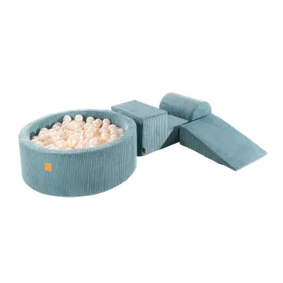 MeowBaby® Foam Playground 3-delni komplet za igranje iz pene z okroglim bazenom, 200 žog, estetsko, velvet, turkizna: biserno bela