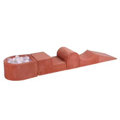 MeowBaby® Foam Playground 4-delni komplet za igranje bazena s penasto žogo, 100 žog Velvet Marsala rdeča: bela/prozorna