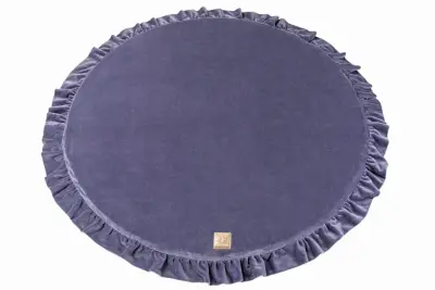 MeowBaby® Okrogla igralna podloga z naborki 100 cm Funkcionalna talna podloga Igralna podloga za otroke, žamet, Sivo Modra