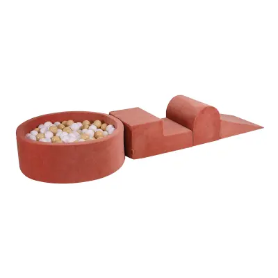 MeowBaby® Foam Playground 3-delni komplet za igranje bazena s penasto žogo, 200 žog Velvet Marsala Red: bela/bež