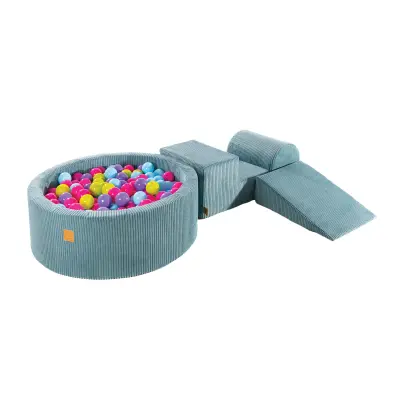 MeowBaby® Foam Playground 3-delni penasti igralni komplet z okroglim bazenom, 200 žog, estetsko, velvet, turkizna: roza/vijolična/otroško modra/limeta