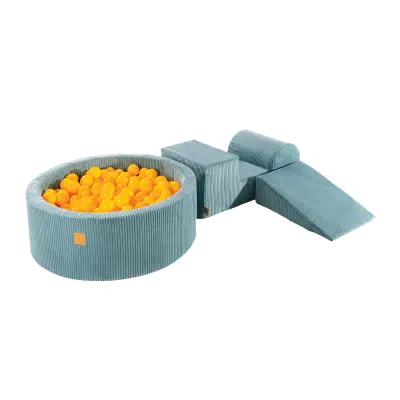 MeowBaby® Foam Playground 3-delni komplet za igranje iz pene z okroglim bazenom, 200 žog, estetsko, Velvet, turkizna: rumena