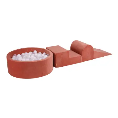 MeowBaby® Foam Playground 3-delni komplet za igranje bazena s penasto žogo, 200 žog Velvet Marsala Red: bela/prozorna