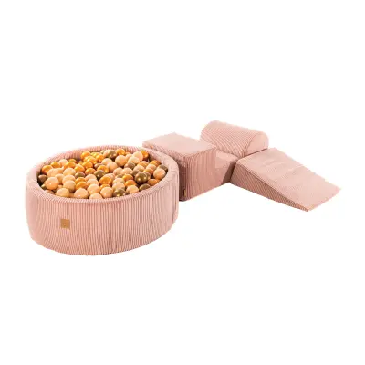 MeowBaby® Foam Playground 3-delni penasti igralni komplet z okroglim bazenom, 200 žog, estetski, Velvet, roza: bež/zlata/platinasta