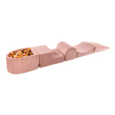 4-delni penasti igralni komplet MeowBaby® Foam Playground z okroglim bazenom, 100 žogami, estetski, Velvet, roza: bež/zlata/platinasta