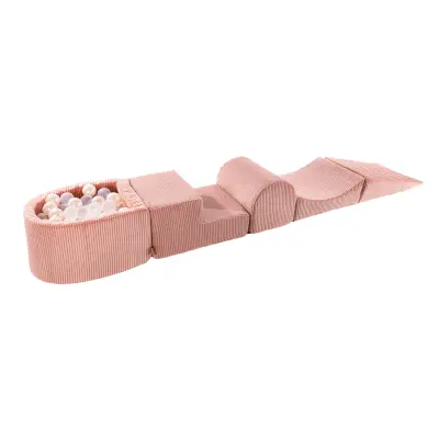 4-delni penasti igralni komplet MeowBaby® Foam Playground z okroglim bazenom, 100 žogicami, estetsko, velvet, roza: biserno bela/prozorna