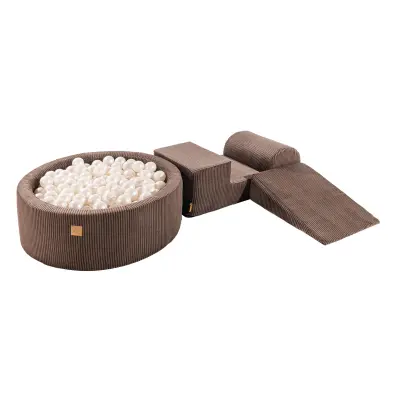 MeowBaby® Foam Playground 3-delni komplet za igranje iz pene z okroglim bazenom, 200 žog, estetsko, Velvet, rjava: biserno bela