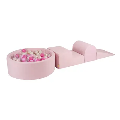 MeowBaby Foam Playground 3-delni komplet za igranje bazena s penasto žogo, 200 žog, žamet, pudrasto roza: pastelno roza/svetlo roza/prozorno/biserno b