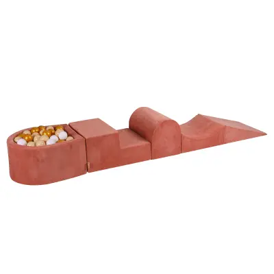 MeowBaby® Foam Playground 4-delni komplet za igranje bazena s penasto žogo, 100 žog Velvet Marsala Red: zlata/bela/bež