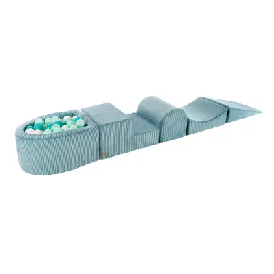 4-delni penasti igralni komplet MeowBaby® Foam Playground z okroglim bazenom, 100 žogami, estetski, velvet, turkizna: turkizna/bela/kovin