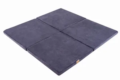 MeowBaby® Kvadratna zložljiva vzmetnica Kvadratna igralna podloga 120x120 cm Otroška igralna podloga, žamet, Sivo Modra
