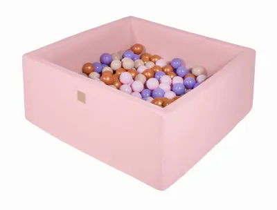 MeowBaby® Square Ball Pool, 90x90x40 cm z 200 žogami, bombaž, roza: zlata/bež/roza/gretje