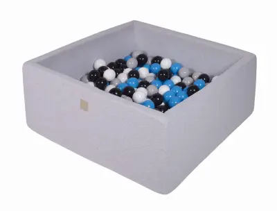 MeowBaby® Square Ball Pool, 90x90x40 cm z 200 žogami, bombaž, svetlo siva: bela/modra/črna/siva