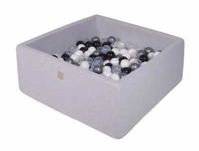 MeowBaby® Square Ball Pool, 90x90x40 cm z 200 žogami, bombaž, svetlo siva: bela/črna/prozorna/srebrna