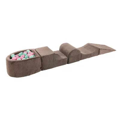 4-delni penasti igralni komplet MeowBaby® Foam Playground z okroglim bazenom, 100 žogami, estetski, velvet, rjava: pastelno roza/mint