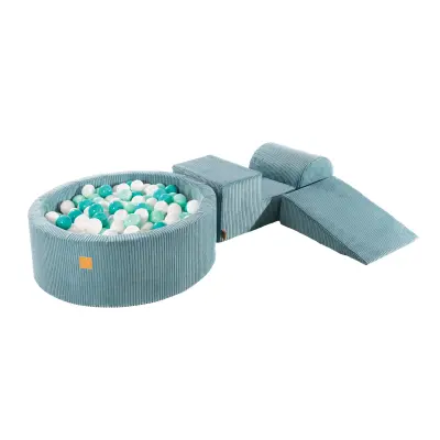 MeowBaby® Foam Playground 3-delni penasti igralni set z okroglim bazenom, 200 žog, estetsko, velvet, turkizna: turkizna/bela/mint