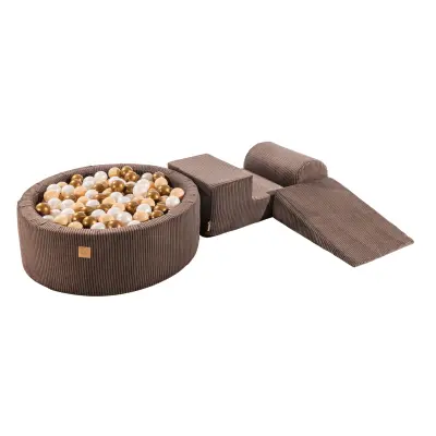 MeowBaby® Foam Playground 3-delni penasti igralni komplet z okroglim bazenom, 200 žog, estetsko, Velvet, rjava: bež/biserno bela/platinasta