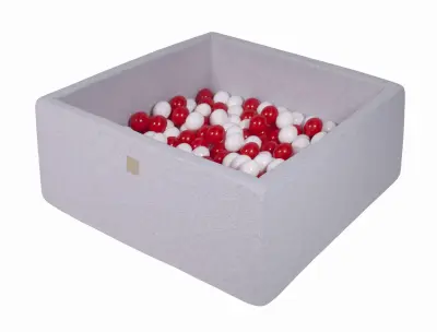 MeowBaby® Square Ball Pool, 90x90x40 cm s 300 žogami, bombaž, svetlo siva: rdeča/bela