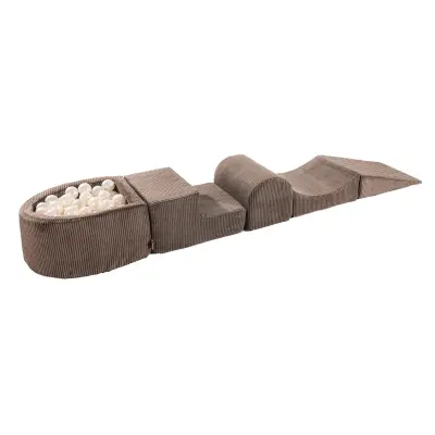 MeowBaby® Foam Playground 4-delni penasti igralni komplet z okroglim bazenom, 100 žog, estetsko, Velvet, rjava: biserno bela