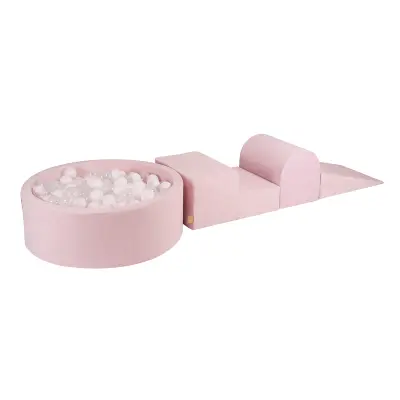 MeowBaby® Foam Playground 3-delni komplet za igranje bazena s penasto žogo, 200 žog Velvet Powder Pink: bela/prozorna