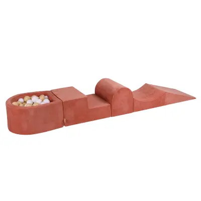 MeowBaby® Foam Playground 4-delni komplet za igranje bazena s penasto žogo, 100 žog Velvet Marsala Red: bela/bež