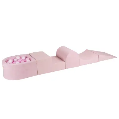 MeowBaby® Foam Playground 4-delni komplet za igranje bazena s penasto žogo, 100 žog, žamet, pudrasto roza: bela/pastelno roza