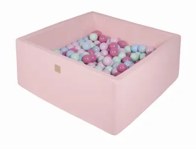 MeowBaby® Square Ball Pool, 90x90x40 cm z 200 žogicami, bombaž, roza: mint/modra/svetlo roza/pastelno roza