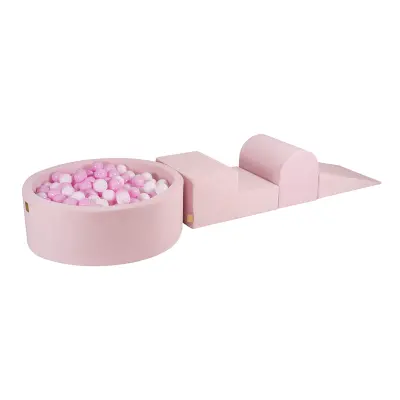MeowBaby® Foam Playground 3-delni set za bazen s penasto žogo, 200 žog, žamet, pudrasto roza: bela/pastelno roza