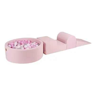 MeowBaby® Foam Playground 3-delni komplet za igranje bazena s penasto žogo, 200 žog Velvet Powder Pink: bela/siva/pastelno roza