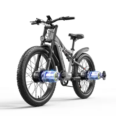 Električno kolo z dvojnim motorjem 2*1000 W Shengmilo S600 električno debelo kolo 26" SAMSUNG baterija 48V17,5 Ah največ 50 km/h - siva