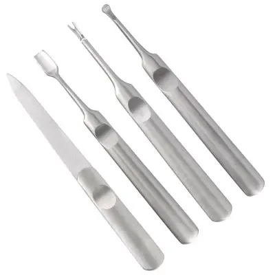 Set za manikuro iz nerjavečega jekla s pilico za nohte, potiskalom za obnohtno kožico, ščipalko za uho in vilicami za obnohtno kožico