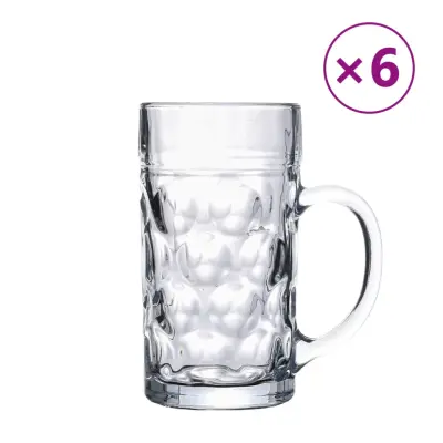 vidaXL Vrčki za pivo z ročajem steklo 6 kosov 1000 ml