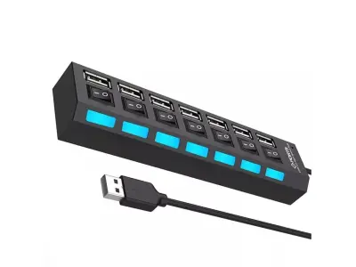 USB Hub 7 Ports USB Expander s 7 Vrati Bele ali Črne barve