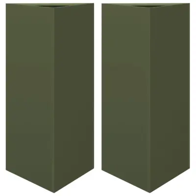 vidaXL Vrtno korito 2 kosa olivno zelena trikotnik 40x34,5x70 cm jeklo