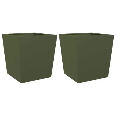 vidaXL Vrtno korito 2 kosa olivno zelena 50x50x50 cm jeklo