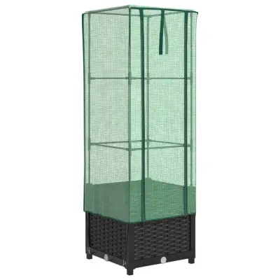 vidaXL Visoka greda s prevleko za rastlinjak videz ratana 40x40x139 cm