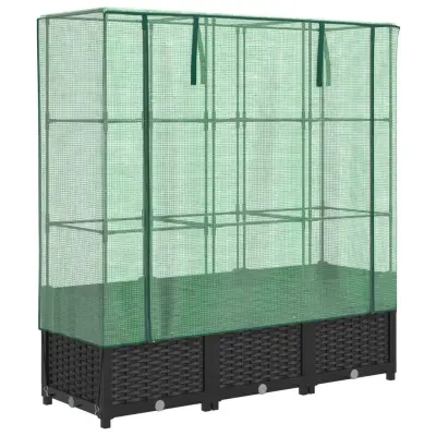 vidaXL Visoka greda s prevleko za rastlinjak videz ratana 120x40x138cm
