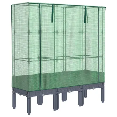 vidaXL Visoka greda s prevleko za rastlinjak videz ratana 120x40x140cm