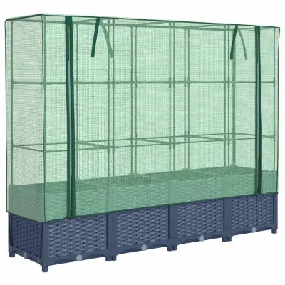 vidaXL Visoka greda s prevleko za rastlinjak videz ratana 160x40x138cm