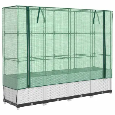 vidaXL Visoka greda s prevleko za rastlinjak videz ratana 160x40x138cm