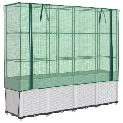 vidaXL Visoka greda s prevleko za rastlinjak videz ratana 160x40x153cm