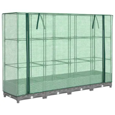 vidaXL Visoka greda s prevleko za rastlinjak videz ratana 160x40x123cm