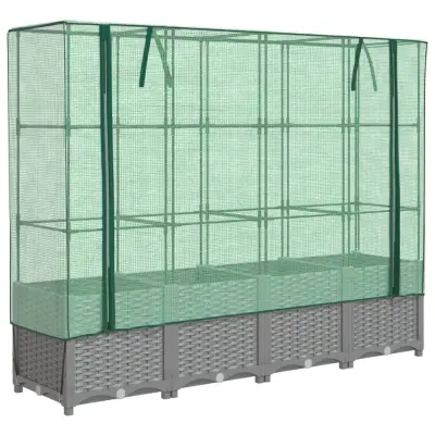 vidaXL Visoka greda s prevleko za rastlinjak videz ratana 160x40x138cm