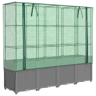 vidaXL Visoka greda s prevleko za rastlinjak videz ratana 160x40x153cm
