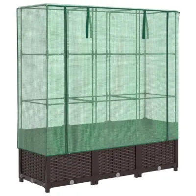vidaXL Visoka greda s prevleko za rastlinjak videz ratana 120x40x138cm