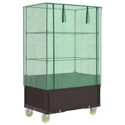 vidaXL Visoka greda s prevleko in kolesi videz ratana 80x50x182 cm
