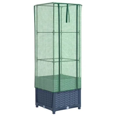 vidaXL Visoka greda s prevleko za rastlinjak videz ratana 40x40x139 cm