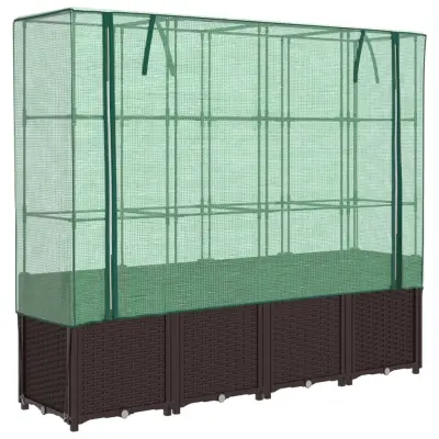 vidaXL Visoka greda s prevleko za rastlinjak videz ratana 160x40x153cm