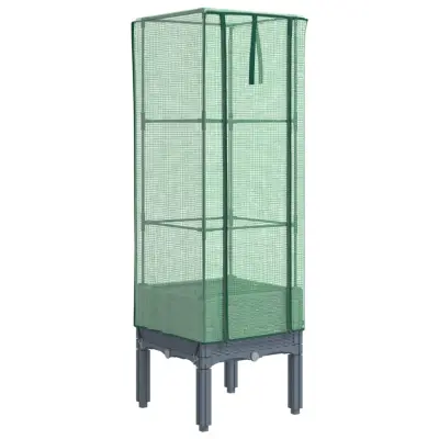 vidaXL Visoka greda s prevleko za rastlinjak videz ratana 40x40x140 cm