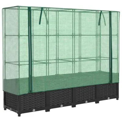 vidaXL Visoka greda s prevleko za rastlinjak videz ratana 160x40x138cm
